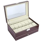 ⌚ 【PREMIUM MATERIAL】 Die Uhrenbox ist mit glatten Linien und wunderschönem Handwerk versehen. exquisit; brauner Kunstlederbezug und zersplitterter Metelverschluss machen die Aufbewahrungsbox luxuriös und bieten Ihnen die erstaunliche Benutzererfahrung.