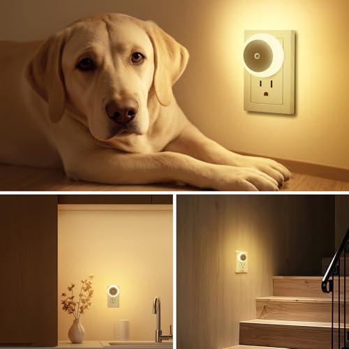 Image of KINUR 6 Pack Night Light, LED Night Lights Plug into wall with Dusk to Dawn sensors, Plug in Night Lights for Kids Room, Bedroom, Bathroom, Baby Nursery,Stair Lights, Hallway Light, Warm White