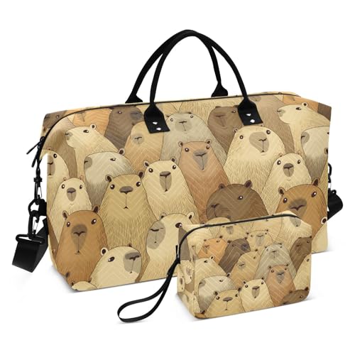 Capybara Travel Gym Bag, Dense Capybara Weekender Overnight Duffle for Women with Toiletry Bag Travel Swim