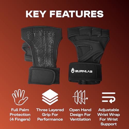 Image of BURNLAB Weight Lifting Gloves with Wrist Support, Work Out Gloves, Gym Gloves - Great for Cross Training, Pull Ups, Calisthenics and Gym, Workout Gloves for Men & Women (Black, XL)