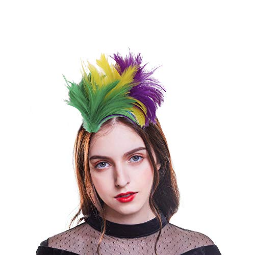Mardi Gras Costume Feather Headband - 1920s Women Headwear Accessories Wedding Party Flapper Headpiece, 2Ct
