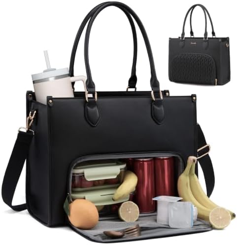 LOVEVOOK Arbeitstasche Damen mit Isolierted Kühlfach, Handtasche mittelgroß, 15,6 Zoll Laptoptasche Leder, Große Lehrertasche Lunchtasche Aktentasche für Schule, Uni, Büro, Busines