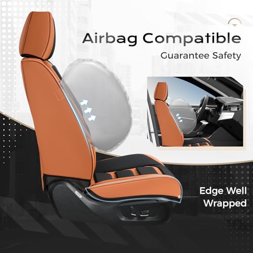 Image of Coverado Car Seat Covers Full Set, Seat Covers for Cars, Front Seat Covers and Back Seat Cover Waterproof Leather Automotive Seat Cover, Universal Car Interior Protectors Cushion for Most Cars