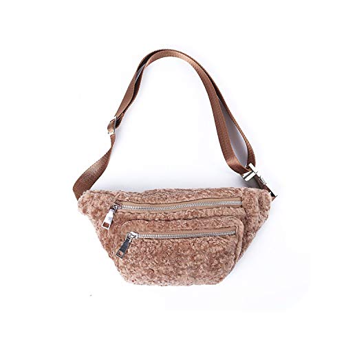 Riñonera de lana de imitación para mujer, color morado, color Marrón, talla Talla única