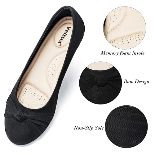 Image of Veittes Women's Wide Width Flat Shoes, Dressy Round Toe Slip On, Soft Comfortable Office Work Daily Walking Ballet Flats.