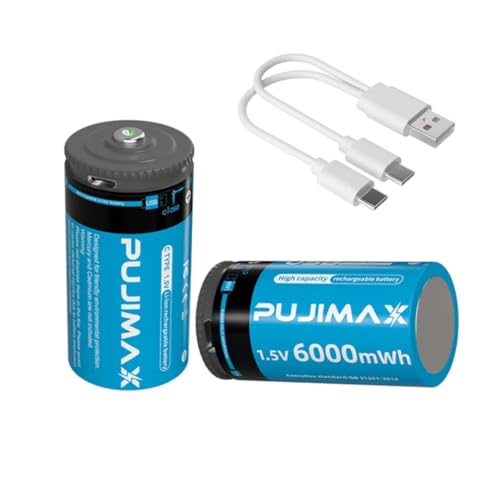 1.5V Rechargeable C Batteries Lit-Ion Type Micro USB & USB -C Rechargeable Battery | LR14 Rechargeable Battey | High-Capacity 6000mWh|1200 Charging Cycles with Type C Charging Cable - 2 Pack