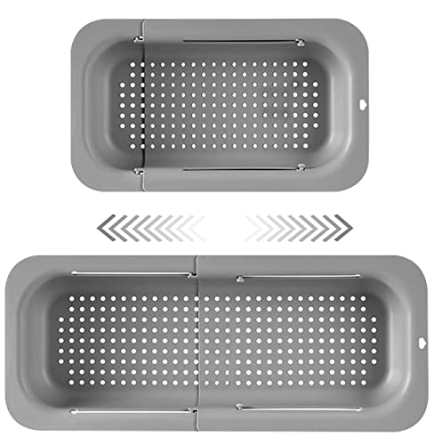 Panier de Vidange pour Cuisine extendable (34-47cm), techextra Support De Vidange D'évier en Plastique Rétractable Ménage pour Stockage et Lavage des Vaisselle Fruits Légumes BPA free