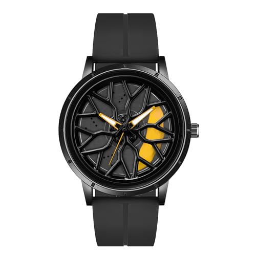 Image of Shocknshop RevolveX Rotating Hollow Wheel Hub Creative Fashion Analog Silicone Magnetic Strap Wrist Watch for Men Boys -WCH368