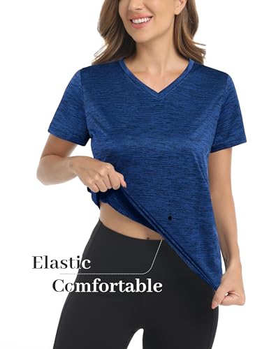 MAGCOMSEN Women's V Neck Workout Shirts Short Sleeve Moisture Wicking Yoga T-Shirts Quick Dry Athletic Tops4