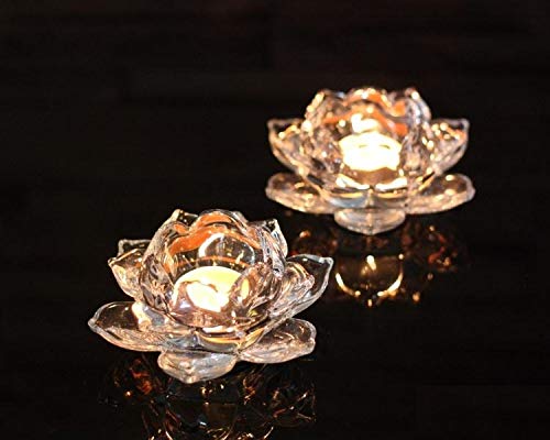 Mirakii Glass Lotus Tealight Candle Holder – Crystal Clear Decorative Diya for Home, Festive Decor, and Gifting Pack of 1 - Image 3 thumbnail