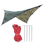 Hamaca resistente a la intemperie Rain Fly Tarp | 275x275cm refugio portátil de 4 postes | Protección solar y funda resistente a la intemperie para acampar/senderismo/mochilero | Ligero (camuflaje