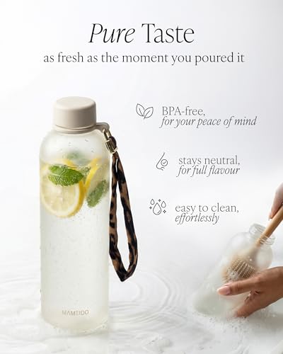 MAMEIDO Water Bottle 1 l, Motivational Time Markings, BPA free, Leak-Proof, Tritan Co-Polyester Plastic water bottle, Sports Bottle (Ivory Beige) - Image 3