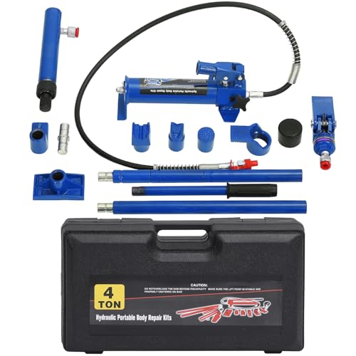 4 Ton Hydraulic Jack & Porta Power Kit with 4.6 ft/1.4 m Oil Hose & Storage Case for Automotive, Garage, Farm, Heavy Equipment & Mechanics