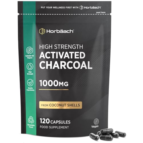 Activated Charcoal Capsules | High Strength 1000mg | Supplement from Natural Coconut | 120 Vegan Capsules | by Horbaach