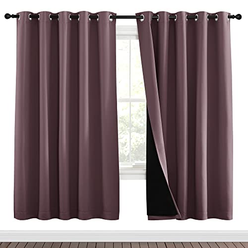 Image of NICETOWN 100% Blackout Window Curtain Panels, Full Light Blocking Drapes with Black Liner for Nursery, 72-inch Drop Thermal Insulated Draperies (Dry Rose, 2 Pieces, 70-inch Wide Per Panel)