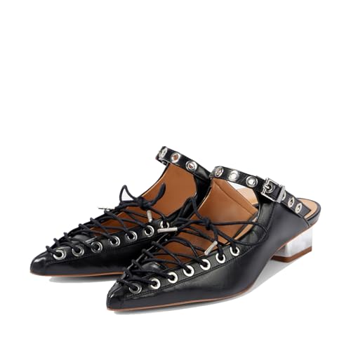 Women's Rhinestone Slingback Pumps - Embellished Lace-Up Pointed Toe Block Low Heel Mules with Strap Buckle, Dress Work Casual Punk Shoes