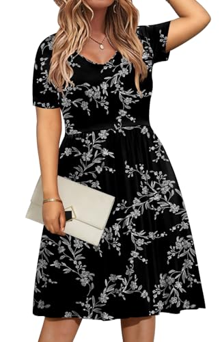 Image of DB MOON Women Plus Size Dresses 2026 Summer Casual V Neck Short Sleeve Knee Length Dress with Pockets