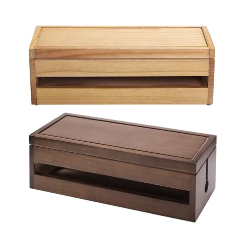 Image of Cable Management Box Wooden Cord Organizer Box for Extension Cord Power Stripe Surge Protector Wire Management Concealer Organizer Cover Hider for Desktop Home Office. (Pack of 2)