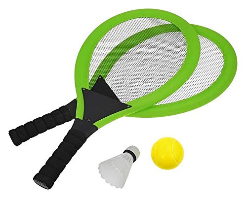 Rulyt Conjunto a Playa Juegos Tenis/bádminton 2xraketa, Suave Pelota, badm. Cesta, Verde Cover