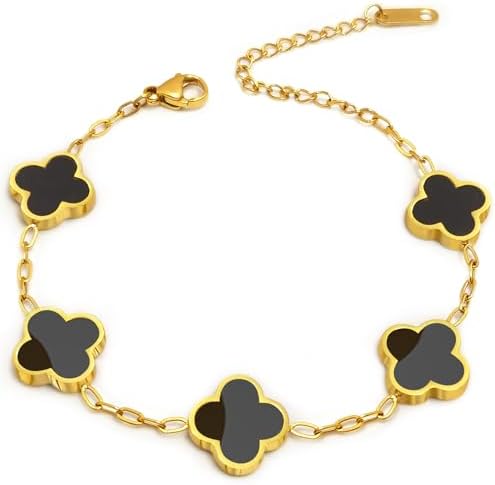 Lucky Four Leaf Clover Bracelet for Woman, 18K Gold/Silver Plated...