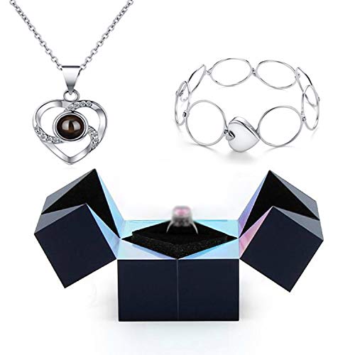 Bracelet and Puzzle Jewelry Box include100 Languages Say I Love You Ring, Versatile Adjustable Bracelet and Magical Cube Rotating Ring Box for Wedding Anniversary Jewelry Set
