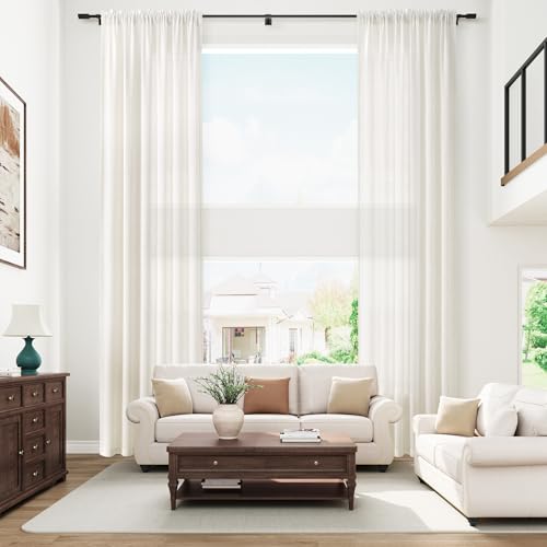 Guken Extra Long Linen Curtains 168 Inch Rod Pocket Ivory Cream 2 Panels