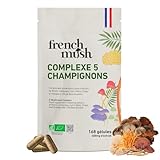 French Mush Complexe 5 Champignons Bio Grand Format - 168 Gélules Vegan - Shiitake, Lion’s Mane, Reishi, Cordyceps, Chaga - Digestion, Bien-Être Intérieur, Vitalité - Testé en Laboratoire