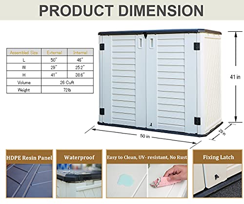 Image of HOMSPARK Storage Shed Weather Resistance, Multi-Purpose Outdoor Storage Cabinet for Backyards and Patios, Horizontal Storage Shed for Lawnmower, Patio Accessories (White 1, Large - 26 cu.ft)