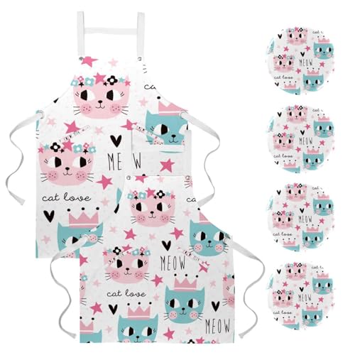 Tablier de cuisine chat mignon lot de 2 pour bar, pâtisserie et travail