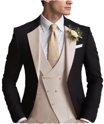 MoranX Men's Business Suits Slim Fit 3 Piece Tuxeods Double Breasted Blazer+Waistcoat+Trousers Wedding Grooms