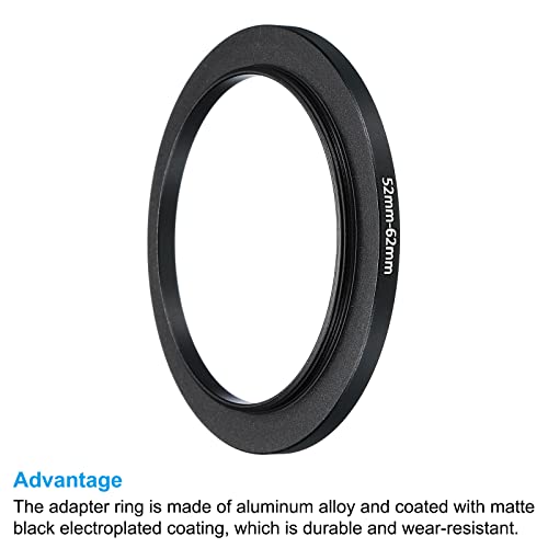 Image of PATIKIL 52mm-62mm Metal Step Up Ring, 2 Pack Camera Lens Filter Adapter Ring Aluminum Filter Adapter Ring for Camera Lenses Hood, Black