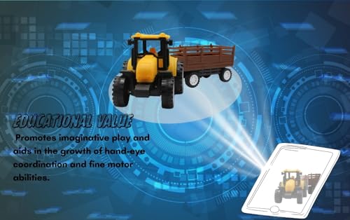 Image of Neokiddo Toys Friction Powered Trolley Farm Tractor Toy for Kids & Toddlers /Boys & Girls - Durable Push & Go Farm Vehicle for Ages 3+, Medium Size Farming Toy for Pretend Play & Outdoor Fun (Yellow)