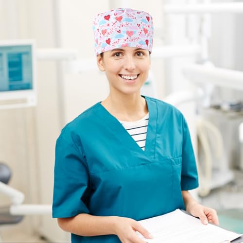 Ziyonix 4 Stück OP Haube Baumwoll Peeling-Mütze mit Schweißband und Knöpfen Chirurgische Hut Staubkappe Verstellbar Bandana Cap Kochmütze für Damen Herren (A)