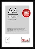 DEHA Design marco de fotos, 21 x 29,7 cm (A4), Aluminio, Negro mate, Marco para documentospara colgaren formato vertical y apaisado, vidrio sintético irrompible, Boston