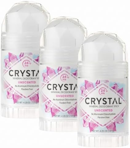 CRYSTAL Mineral Deodorant Stick, Unscented | 24-Hour Protection | Non-Staining | Aluminum-Free | 6 Pack