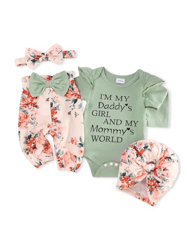 Image of FoWear Baby Girl Clothes Ruffle Long Sleeve Baby Girl Romper and Vintage Floral Pants Winter Baby Girl Outfits