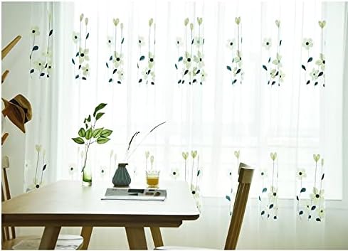 Rural Style Sheer Curtains Semi Voile Floral Embroidered Voile Window Treatments for Kids Nursery Room Kitchen(1 Panel, W 100 x L 102 inch, Blue)