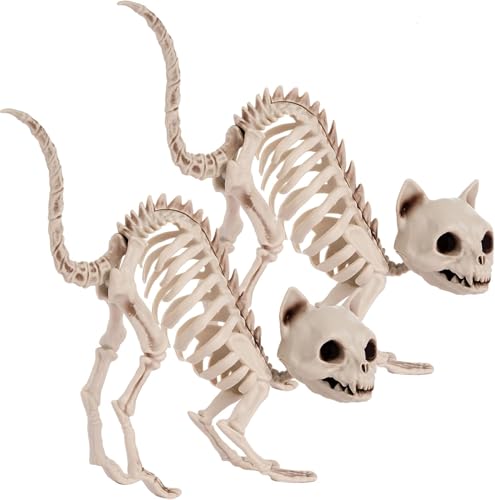 JOYIN Conjunto de 2 decorações de Halloween com design esqueleto de gatos, pátio de animais para acessórios de fotos, decoração de interiores e exteriores, decoração de truque ou tratamento