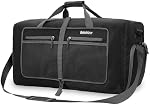 Travel Duffle Bag 60L Lightweight Foldable Duffel Bag Large Packable Overnight Bag Carry On Luggage with Shoe Compartment for Men Women Camping Storage Gym Sports Beach (Black)