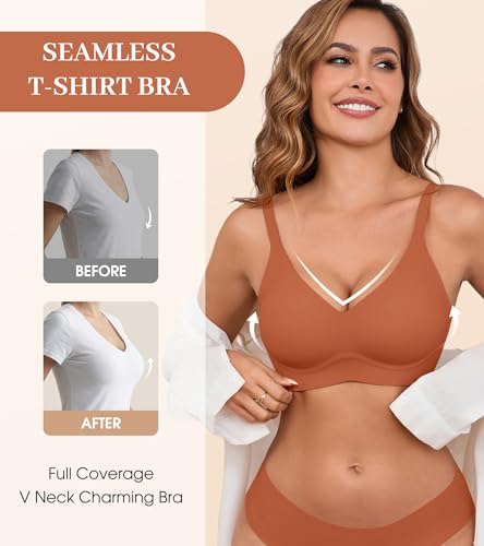 Image of DEANGELMON Seamless Bras for Women No Underwire Comfortable Push Up Bra V Neck Wireless Bralette Full Coverage Wire Free