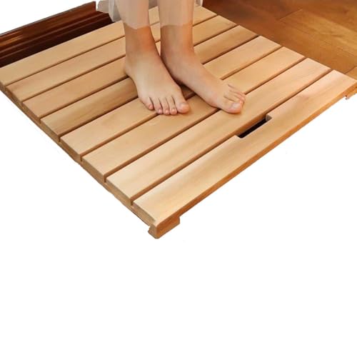 Alfombrilla de ducha de bambú antideslizante impermeable – Alfombrilla de baño de madera natural con patas antideslizantes para baño, cocina, bañera, inodoro, felpudo y tapete para mascotas