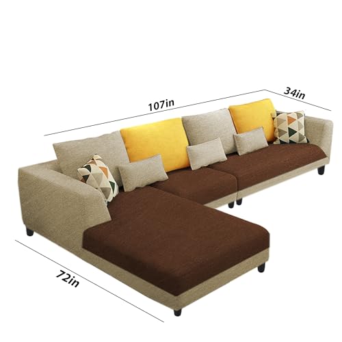 Image of Galib LHS 6 Seater L Shape Sofa Set for Living Room (Cream Brown Fabric) Premium Fabric Sofa