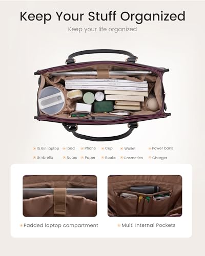Image of LOVEVOOK Laptop Bag for Women, 2-in-1 Tote Purse with Clutch & Cup Holder, Waterproof Briefcase for Work Travel