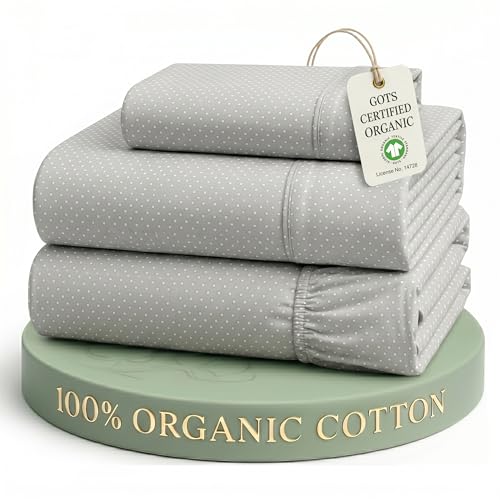 Image of LANE LINEN Twin Cotton Sheets Set 100% Organic Cotton GOTS Certified Percale Weave Deep Pocket 3 Piece Soft Breathable Cooling Lightweight All Season Machine Washable Crisp - Snowdrop