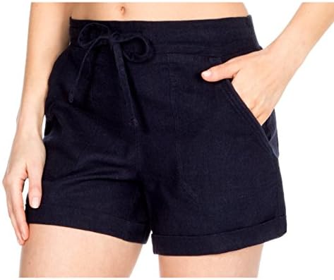 Metzuyan Women’s Linen Blend Shorts with Pockets – Lightweight Summer Beach Hot Pants
