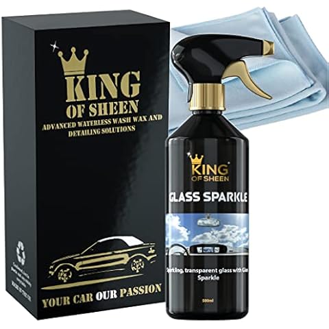 King of Sheen Glass Sparkle Car Glass Cleaner and Car Glass Polish with Professional Glass Microfibre Cloth, Sparkling Transparent Glass Effortlessly, 500ml Cover