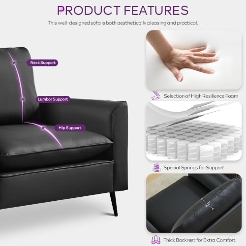Image of Faux Leather Accent Chair, Office Armchairs with Metal Legs (Black, 1) | TYBOATLE, Mid Century Modern, Comfy, Cozy, Reading, Reception, Office, Bedroom, Waiting Room, Apartment