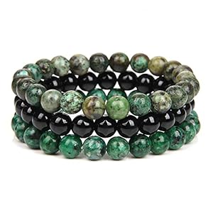 SONNYX 3Pcs 8mm Semi-Precious Gemstones Beaded Bracelets for Women Men Crystal Stone Bracelet Stretch Round Beaded Elastic Bracelets Unisex Jewelry