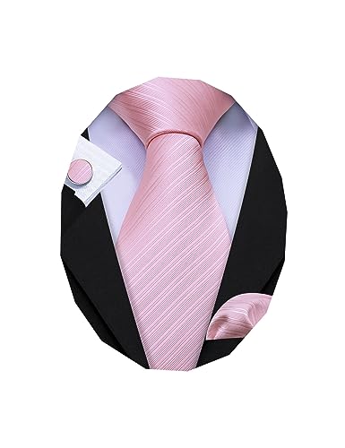 Image of Barry.Wang Tie Sets for Men Silk Stripe Necktie Woven Checkered Handkerchief Cufflinks Formal Business Wedding