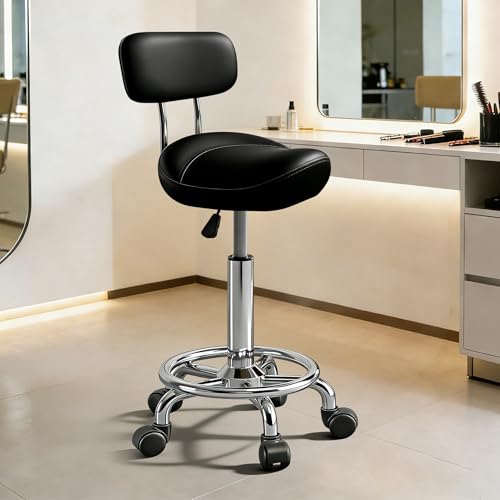 Adjustable Saddle Stool with Back and Wheels